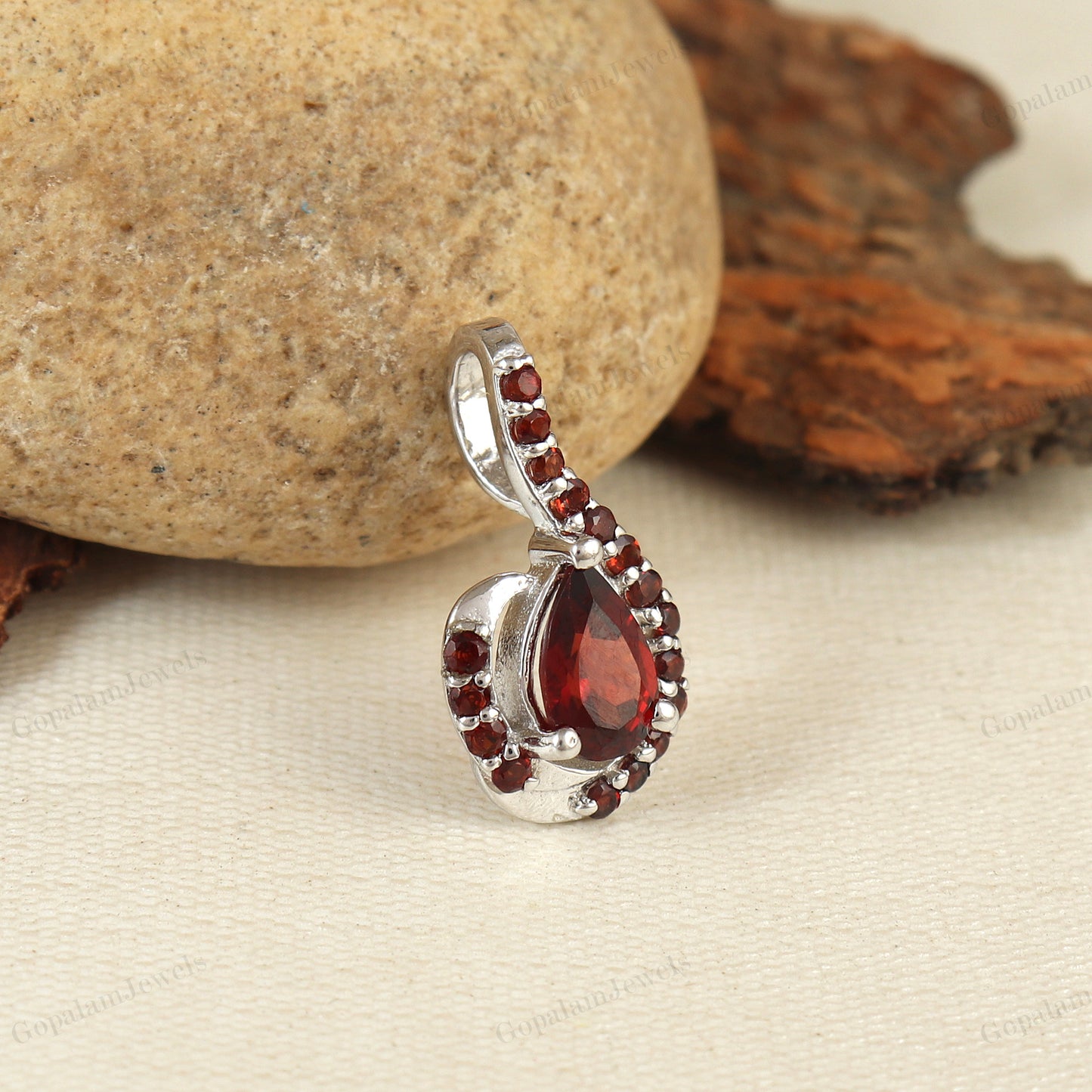 Garnet Pear Cut Gemstone Cluster Pendant 925 Sterling Silver Chain Pendant Wedding Gift for Her