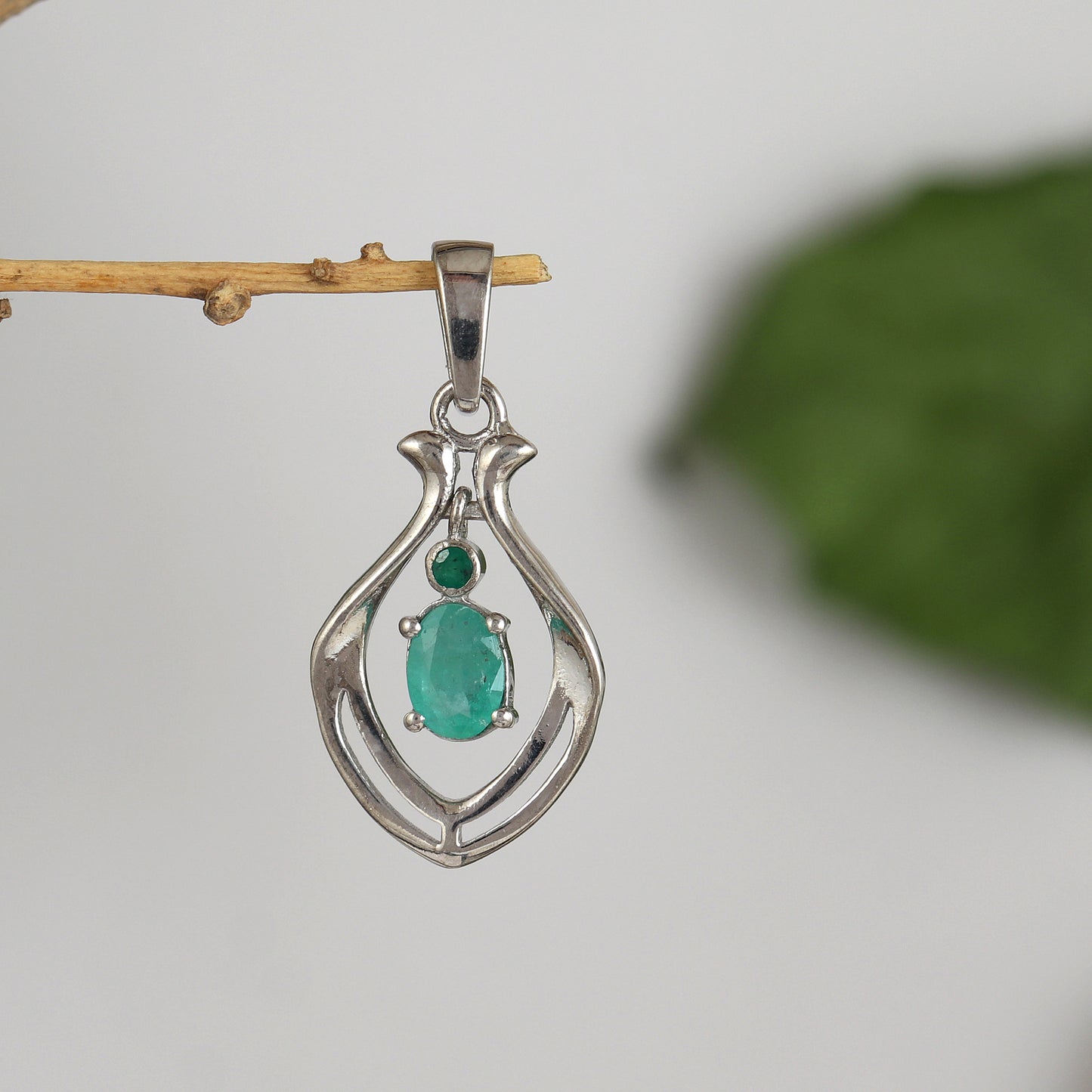 Emerald Pendant Necklace-925 Sterling Silver Emerald Pendant-May Birthstone Pendant-Zambian Emerald Pendant-Emerald Solitaire Pendant Her
