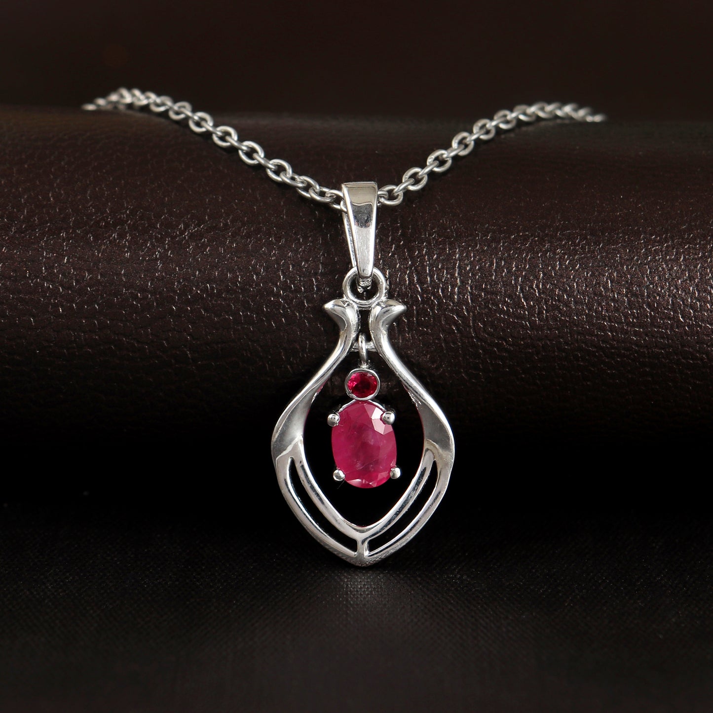 Natural Ruby Pendant-925 Sterling Silver Designer Pendant-Dainty Ruby Pendant-July Birthstone Pendant-Ruby Pendant Necklace-Chain Pendant