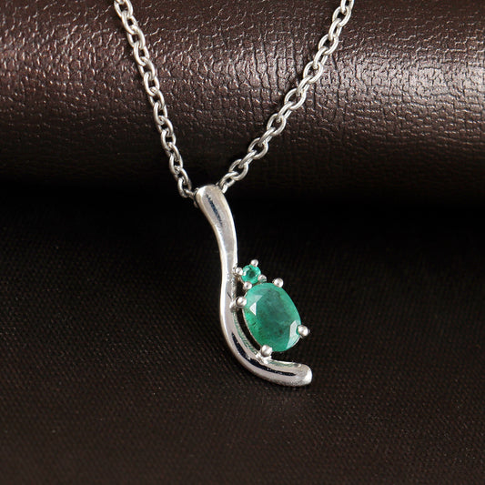 925 Sterling Silver Emerald Pendant-May Birthstone Pendant-Emerald Dainty Pendant-Emerald Jewelry-Silver Chain Pendant-Precious Pendant