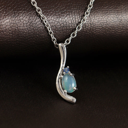Ethiopian Opal Pendant-925 Sterling Silver Pendant-Multi Fire Opal Pendant-Tiny Opal Pendant-7x5mm Gemstone Pendant-Silver Chain Pendant