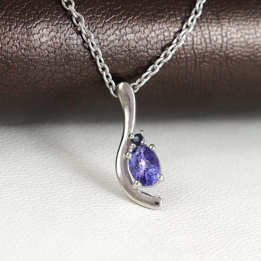 Natural Tanzanite Pendant-925 Sterling Silver Pendant-December Birthstone Pendant-Diamond Pendant-Tanzanite Necklace-Chain Pendant for Her