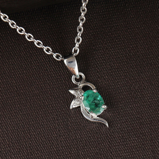 Emerald Diamond Pendant Necklace-925 Sterling Silver Necklace-May Birthstone Pendant-Emerald Jewelry-Dainty Pendant-Wedding Gift for Her