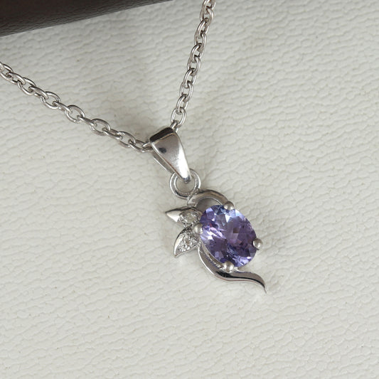Natural Tanzanite Pendant-925 Sterling Silver Pendant-December Birthstone Pendant-Diamond Pendant-Tanzanite Necklace-Chain Pendant for Her