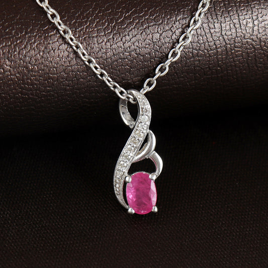 Natural Ruby Pendant-925 Sterling Silver Chain Pendant-Ruby Diamond Pendant-July Birthstone Pendant-7x5mm Oval Cut Gemstone Pendant for Gift