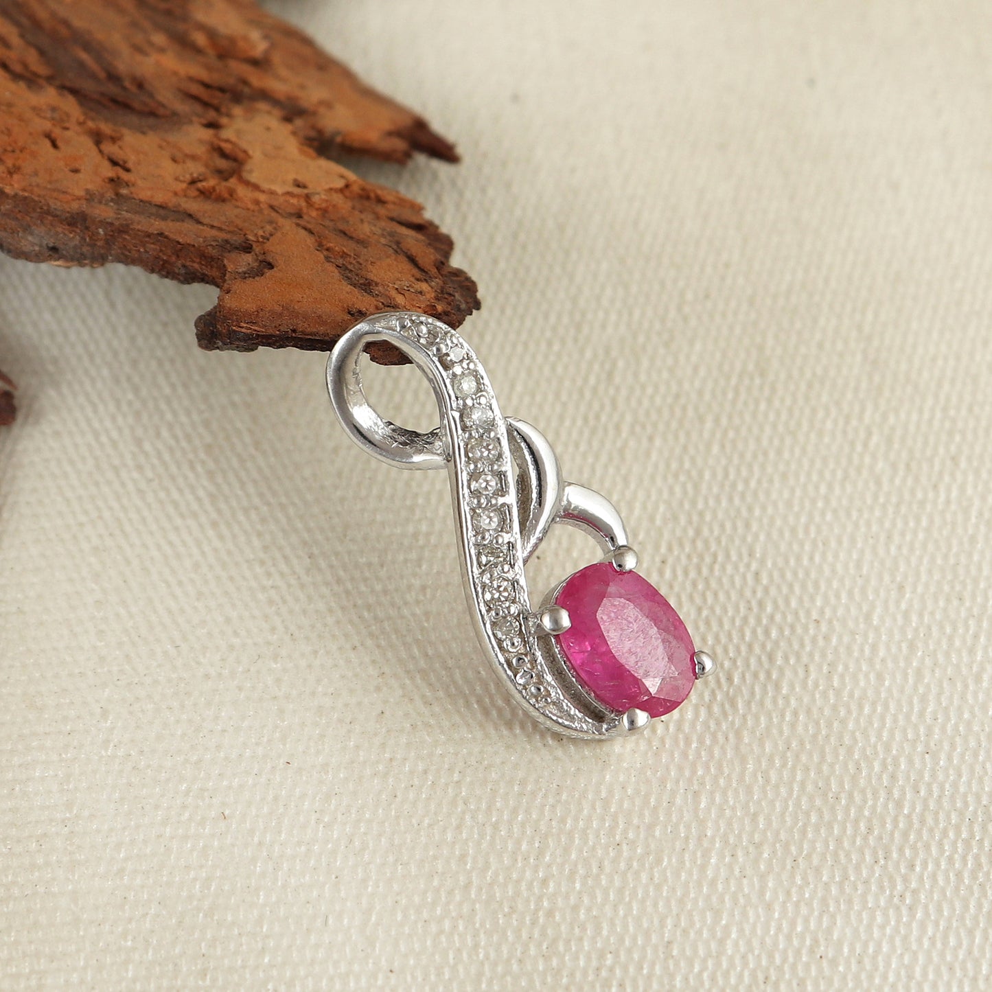 Natural Ruby Pendant-925 Sterling Silver Chain Pendant-Ruby Diamond Pendant-July Birthstone Pendant-7x5mm Oval Cut Gemstone Pendant for Gift
