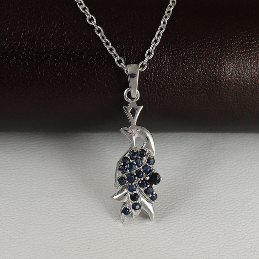 Natural Blue Sapphire Peacock Pendant-925 Sterling Silver-Diamond Bird Pendant-September Birthstone Pendant-Chain Pendant Gift for Her