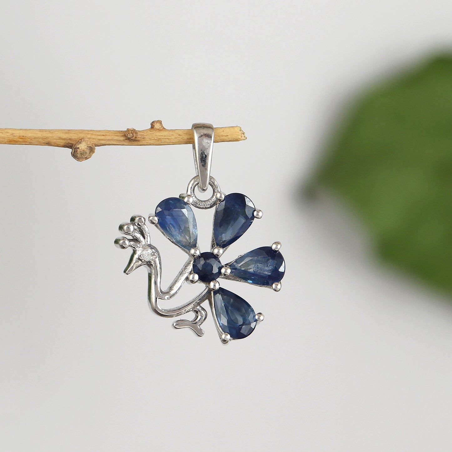 Natural Blue Sapphire Peacock Pendant-925 Sterling Silver-Sapphire Bird Pendant-September Birthstone Pendant-Chain Pendant Gift for Her