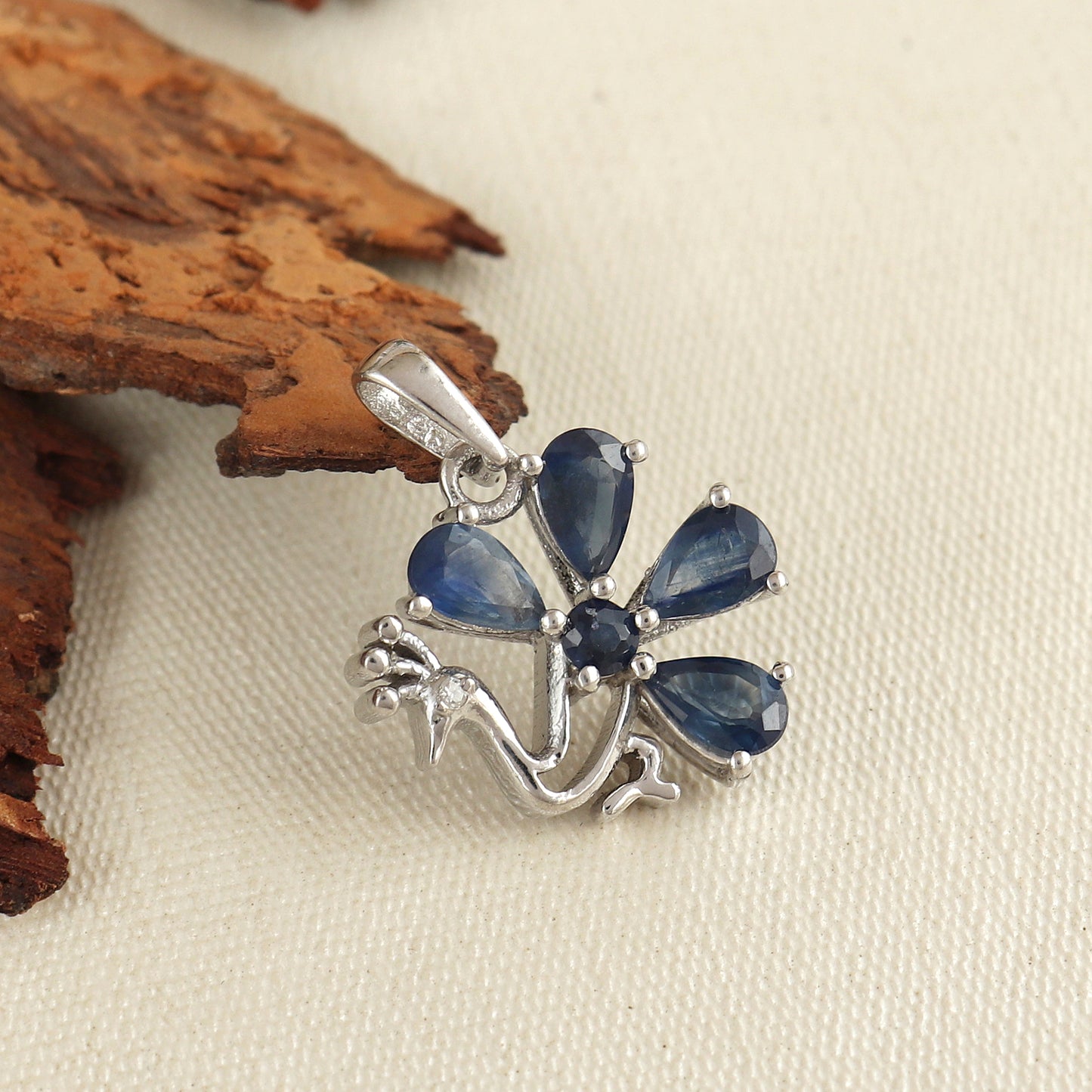 Natural Blue Sapphire Peacock Pendant-925 Sterling Silver-Sapphire Bird Pendant-September Birthstone Pendant-Chain Pendant Gift for Her