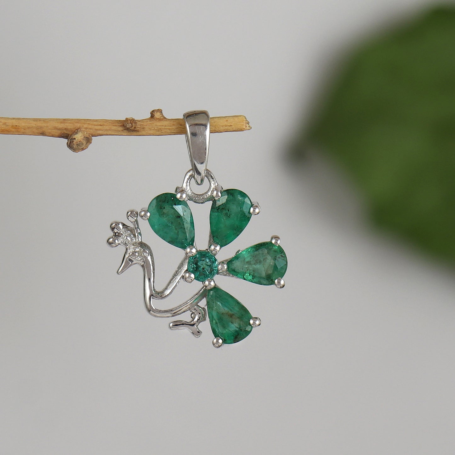 Emerald Diamond Pendant Necklace-925 Sterling Silver Necklace-May Birthstone Pendant-Peacock Pendant-Dainty Pendant-Anniversary Gift for Her