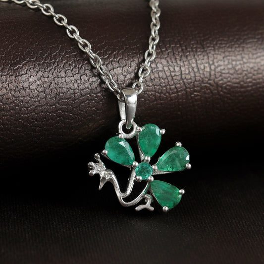 Emerald Diamond Pendant Necklace-925 Sterling Silver Necklace-May Birthstone Pendant-Peacock Pendant-Dainty Pendant-Anniversary Gift for Her