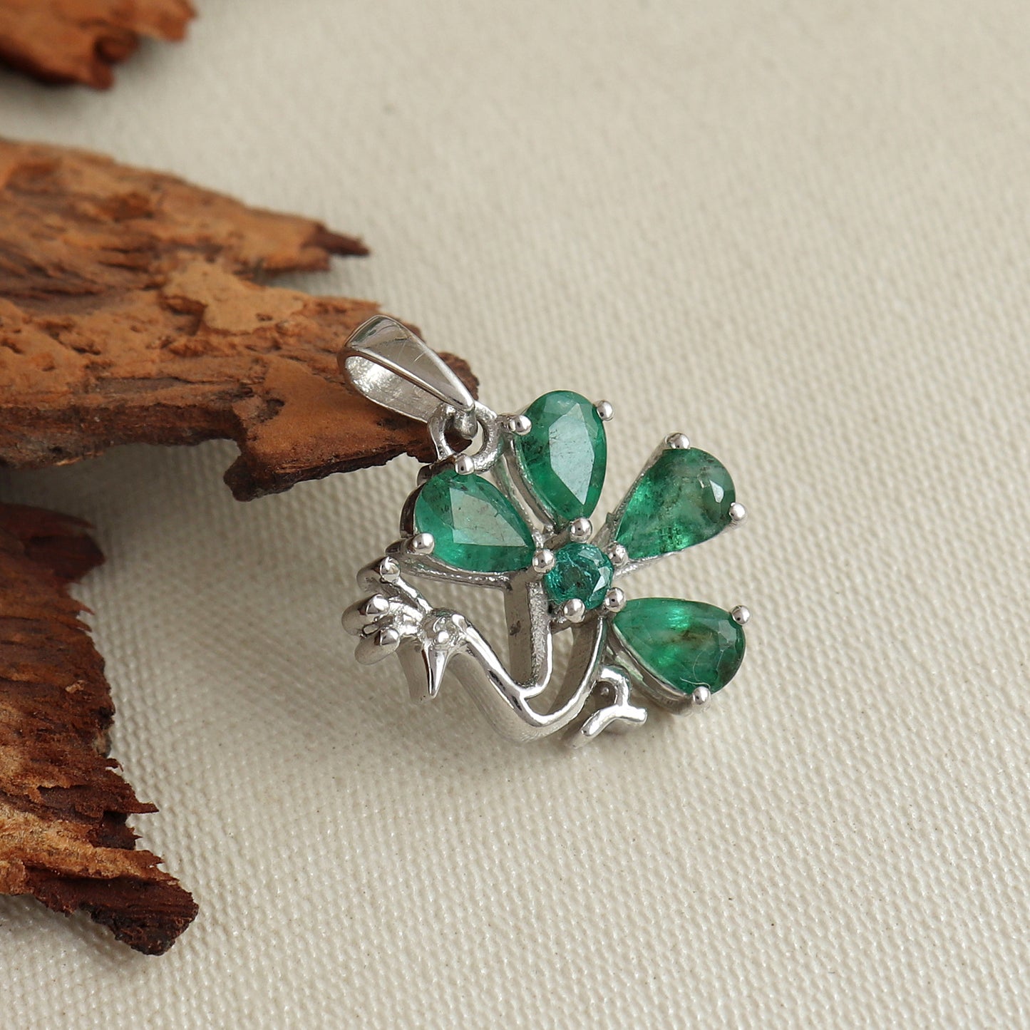 Emerald Diamond Pendant Necklace-925 Sterling Silver Necklace-May Birthstone Pendant-Peacock Pendant-Dainty Pendant-Anniversary Gift for Her