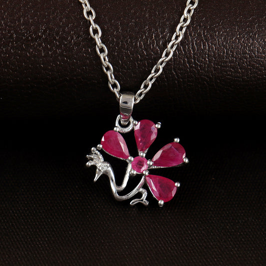 Ruby Peacock Pendant-925 Sterling Silver Pendant-Precious Pendant-Chain Pendant-Pear Gemstone Pendant-Women's Pendant Jewelry Gift for Her
