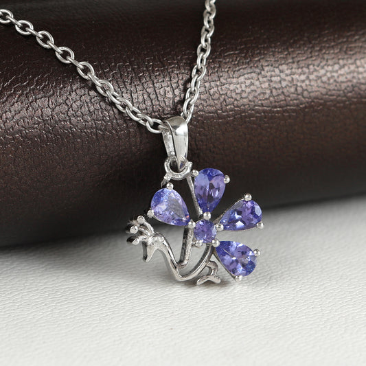 Tanzanite Pendant-925 Sterling Silver Pendant-Peacock Pendant-Pear Gemstone Pendant-Tanzanite Bird Pendant-Silver Chain Pendant-Gift for Her