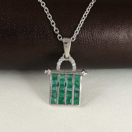 Natural Emerald Square Cut Gemstone Pendant-925 Sterling Silver Book Pendant-Precious Pendant-May Birthstone-Emerald Jewelry for Women