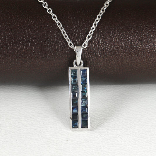 Natural Blue Sapphire Square Cut Gemstone Pendant-925 Sterling Silver-Precious Pendant-Chain Pendant-September Birthstone Pendant for Gift