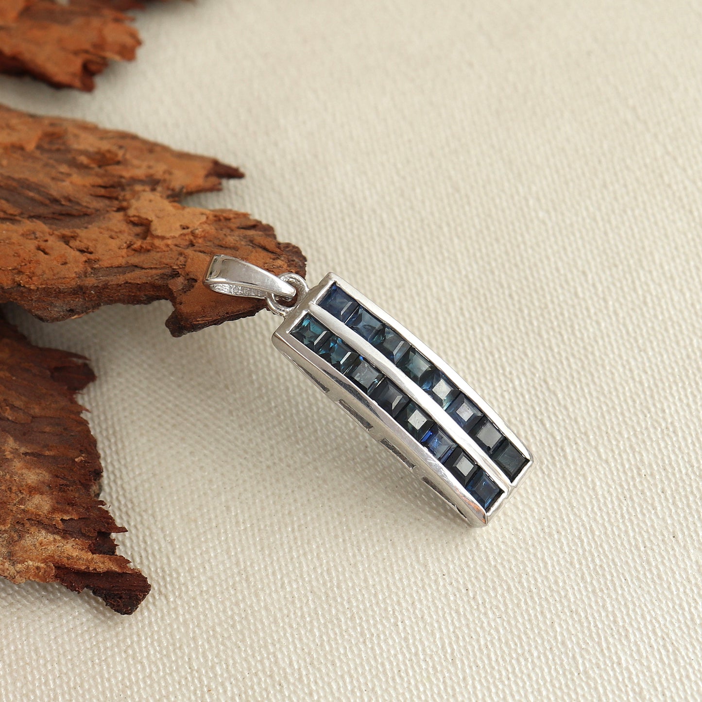 Natural Blue Sapphire Square Cut Gemstone Pendant-925 Sterling Silver-Precious Pendant-Chain Pendant-September Birthstone Pendant for Gift