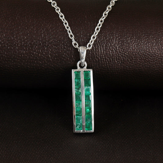 Emerald Pendant Necklace-925 Sterling Silver Emerald Pendant-May Birthstone Pendant-Zambian Emerald Pendant-Square Emerald Pendant for Gift