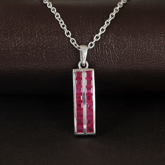 Ruby Square Cut Gemstone Pendant-925 Sterling Silver-July Birthstone Pendant-Precious Pendant-Ruby Silver Pendant-Christmas Gift for Her