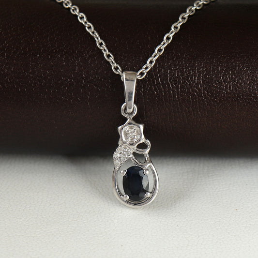 Natural Blue Sapphire Oval Cut Gemstone Pendant-925 Sterling Silver Precious Pendant-September Birthstone Pendant-Diamond Pendant for Gift