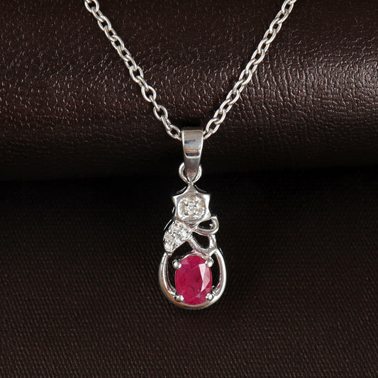 Natural Ruby Oval Cut Gemstone Pendant-925 Sterling Silver Pendant-July Birthstone Pendant-Diamond Pendant-Christmas Gift-Chain Pendant Her