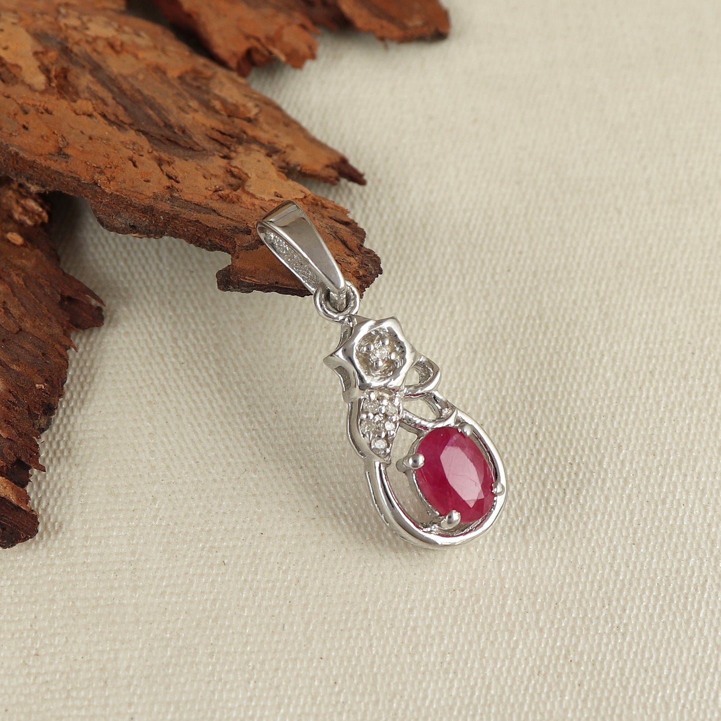 Natural Ruby Oval Cut Gemstone Pendant-925 Sterling Silver Pendant-July Birthstone Pendant-Diamond Pendant-Christmas Gift-Chain Pendant Her