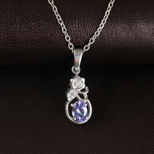 Natural Tanzanite Pendant-925 Sterling Silver Pendant-December Birthstone Pendant-Diamond Pendant-Tanzanite Necklace-Chain Pendant for Gift