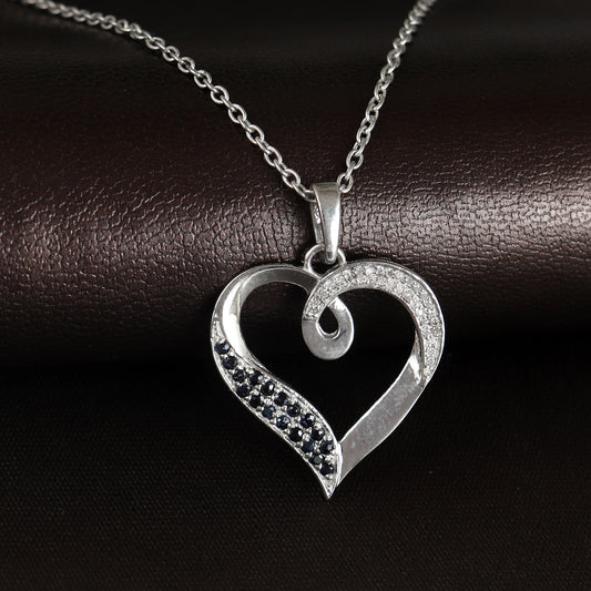 Natural Blue Sapphire Pendant-925 Sterling Silver Pendant-Heart Pendant-Diamond Pendant-September Birthstone Pendant-Christmas Gift for Her
