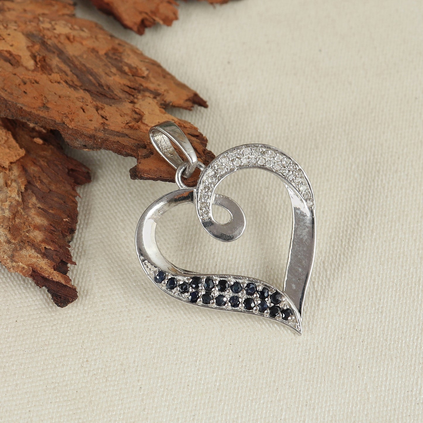 Natural Blue Sapphire Pendant-925 Sterling Silver Pendant-Heart Pendant-Diamond Pendant-September Birthstone Pendant-Christmas Gift for Her