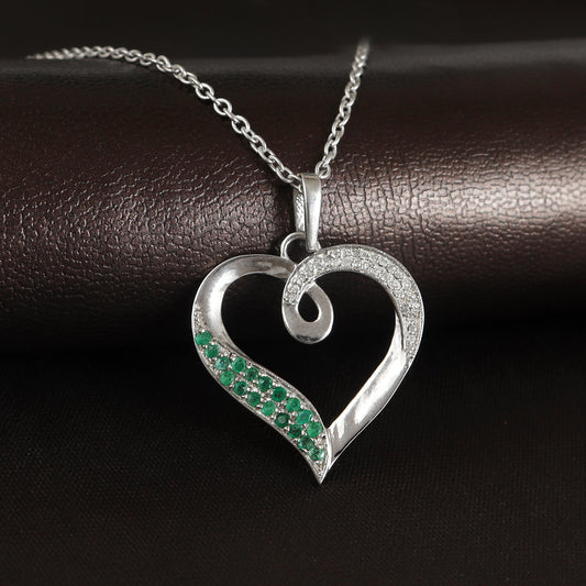 Emerald Pendant Necklace-925 Sterling Silver Emerald Pendant-May Birthstone Pendant-Zambian Emerald Pendant-Round Emerald Pendant for Her