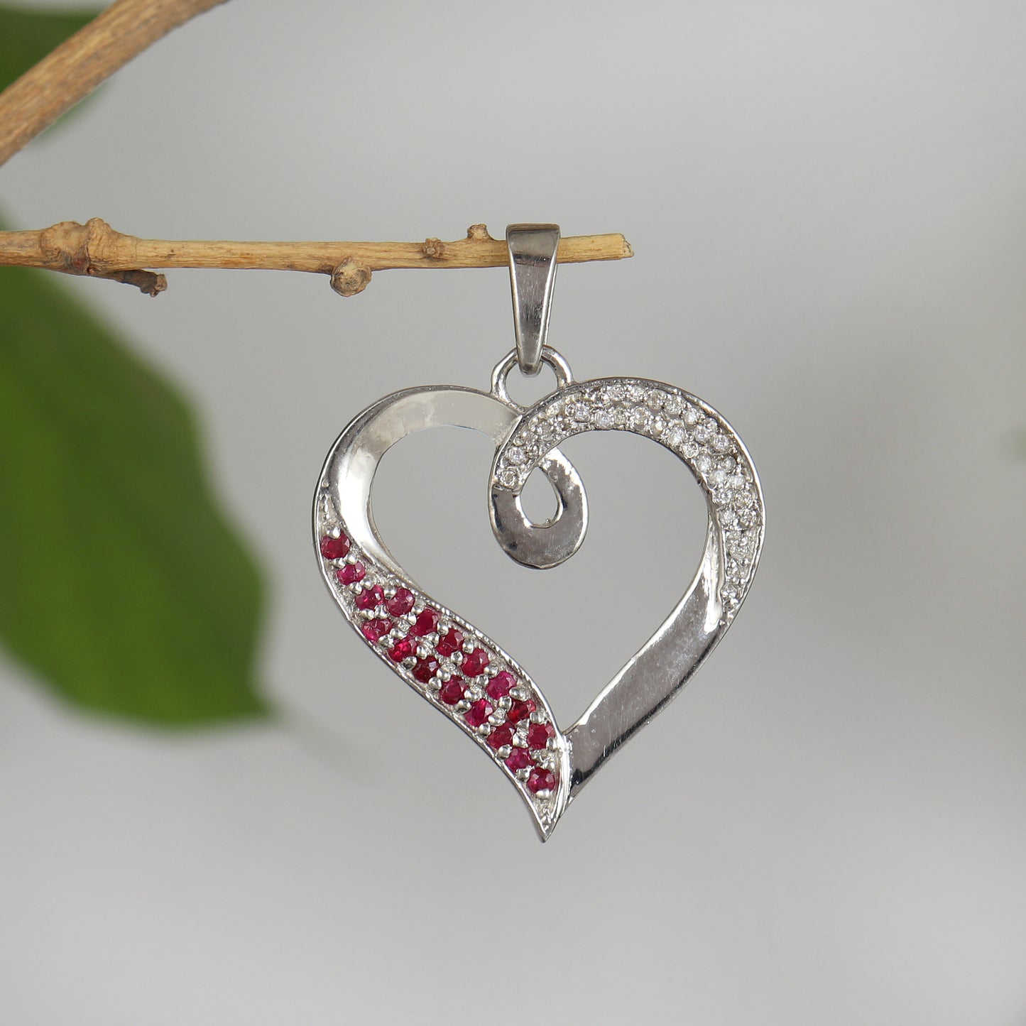 Natural Ruby Heart Shape Pendant-925 Sterling Silver Pendant-Diamond Pendant-July Birthstone Pendant-Round Gemstone Pendant-Christmas Gift