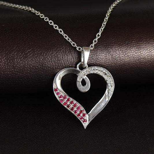 Natural Ruby Heart Shape Pendant-925 Sterling Silver Pendant-Diamond Pendant-July Birthstone Pendant-Round Gemstone Pendant-Christmas Gift