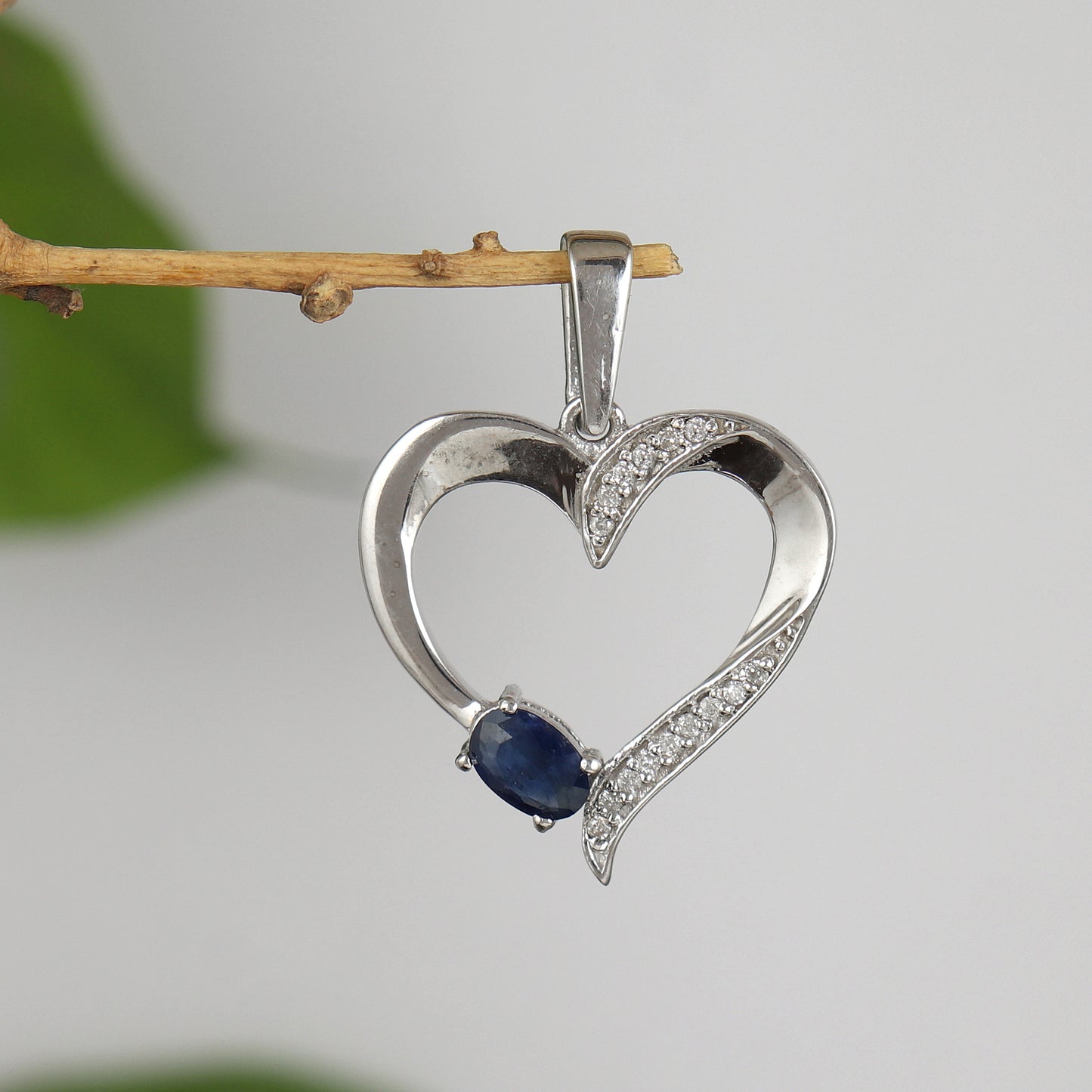Blue Sapphire & Diamond Pendant-925 Sterling Silver Chain Pendant-September Birthstone-Designer Sapphire Pendant-Wedding Anniversary Gift