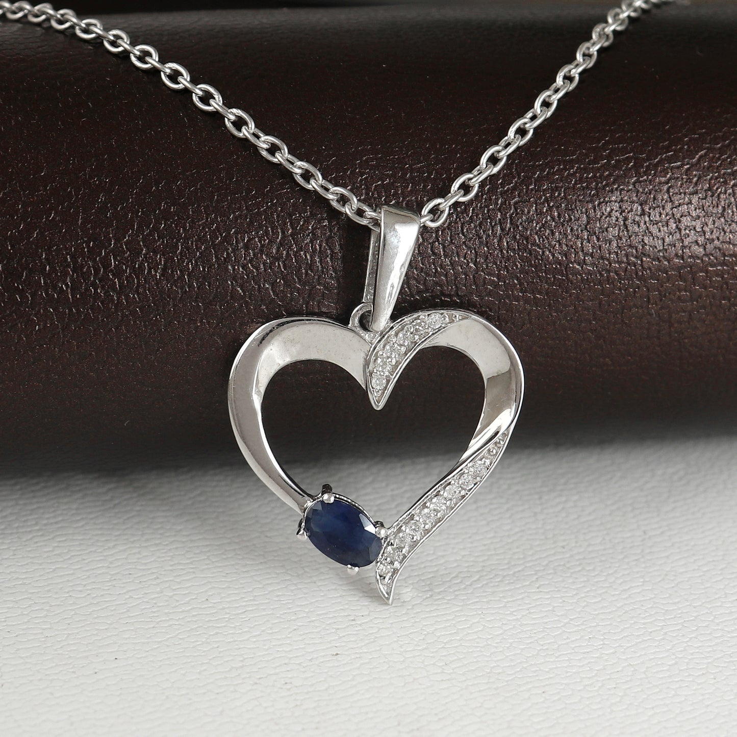 Blue Sapphire & Diamond Pendant-925 Sterling Silver Chain Pendant-September Birthstone-Designer Sapphire Pendant-Wedding Anniversary Gift