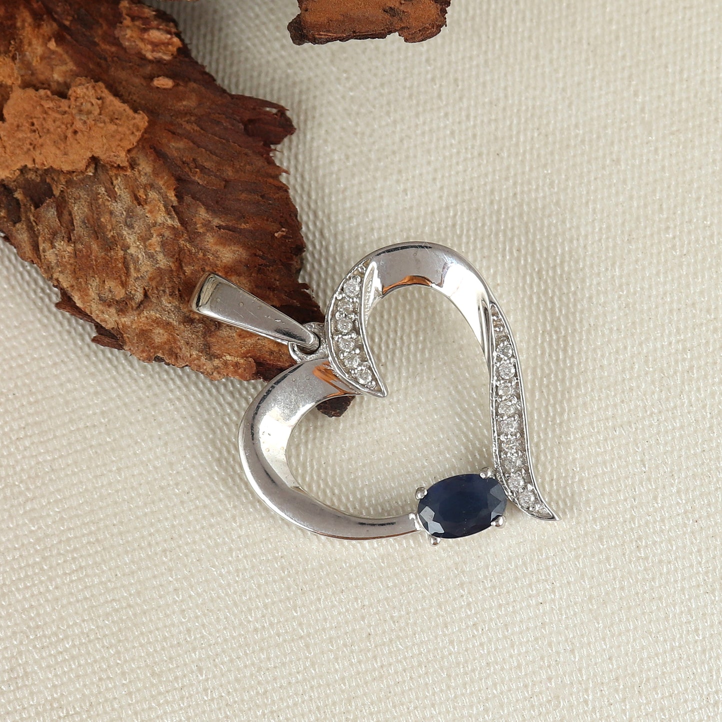 Blue Sapphire & Diamond Pendant-925 Sterling Silver Chain Pendant-September Birthstone-Designer Sapphire Pendant-Wedding Anniversary Gift