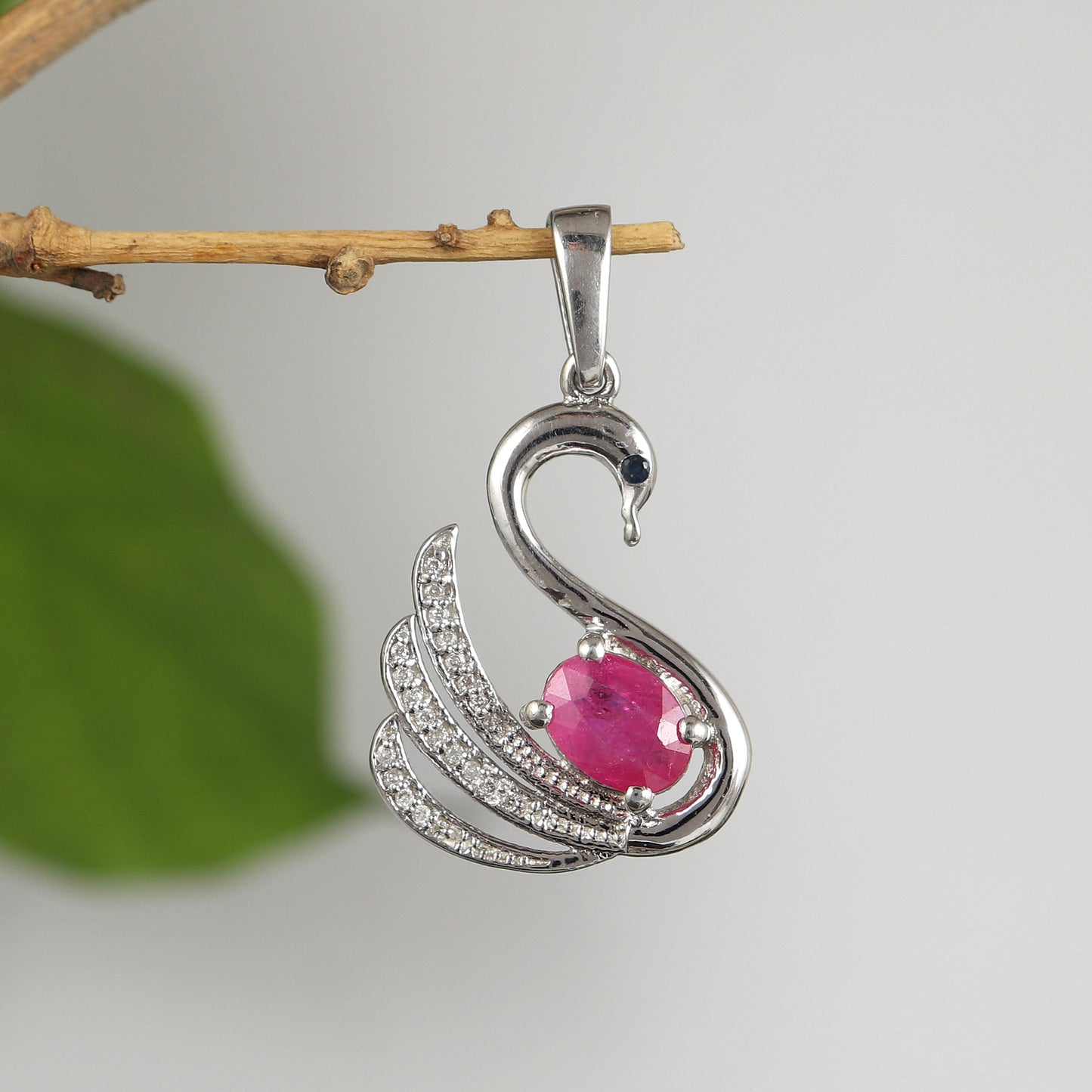 Swan Bird Ruby Pendant-925 Sterling Silver Pendant-Oval Cut Gemstone Pendant-July Birthstone Pendant-Chain Pendant-Christmas Gift for Her