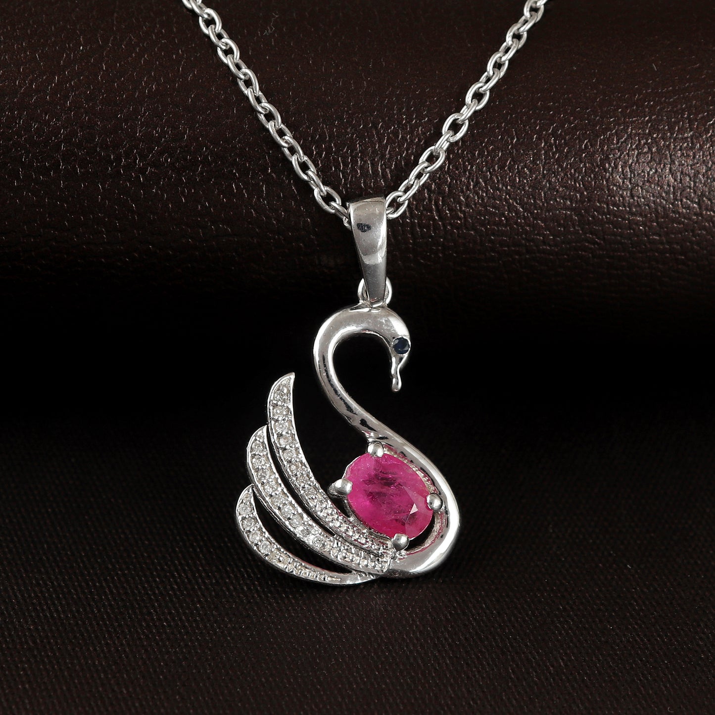 Swan Bird Ruby Pendant-925 Sterling Silver Pendant-Oval Cut Gemstone Pendant-July Birthstone Pendant-Chain Pendant-Christmas Gift for Her