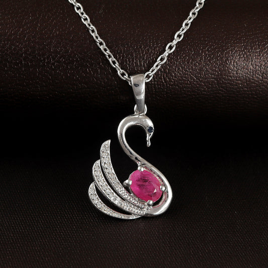 Swan Bird Ruby Pendant-925 Sterling Silver Pendant-Oval Cut Gemstone Pendant-July Birthstone Pendant-Chain Pendant-Christmas Gift for Her