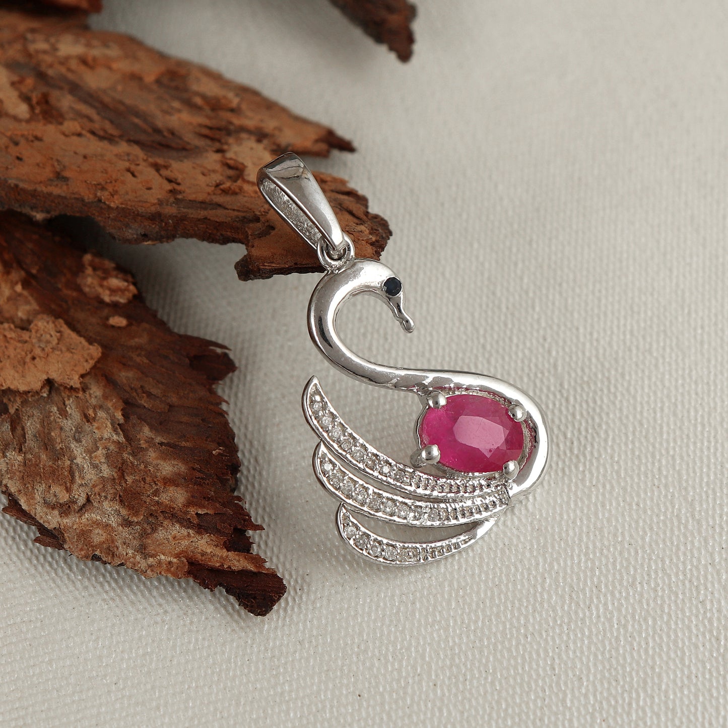 Swan Bird Ruby Pendant-925 Sterling Silver Pendant-Oval Cut Gemstone Pendant-July Birthstone Pendant-Chain Pendant-Christmas Gift for Her