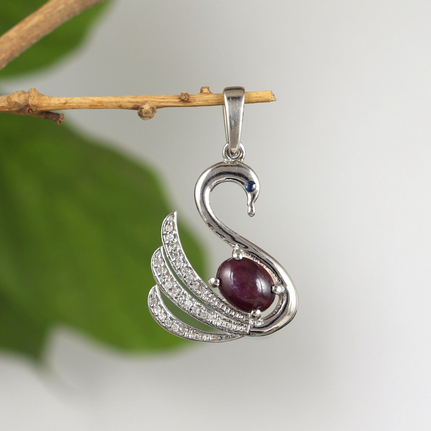 Star Ruby Pendant-925 Sterling Silver Pendant-Swab Bird Ruby Pendant-Diamond Pendant-Oval Cabochon Gemstone Pendant-Christmas Gift for Her