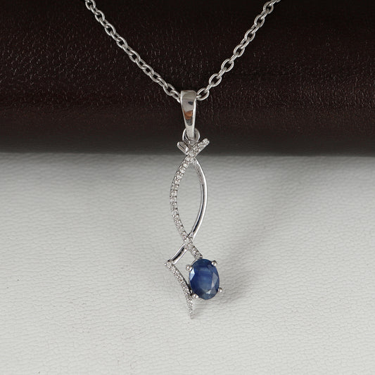 Natural Blue Sapphire Pendant-925 Sterling Silver Pendant-Oval Cut Gemstone Pendant-Diamond Pendant-Handmade Pendant-Christmas Gift for Her
