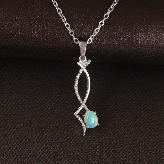 Ethiopian Opal Pendant-925 Sterling Silver Pendant-Multi Fire Opal Pendant-Tiny Opal Pendant-7x5mm Gemstone Pendant-Silver Chain Pendant