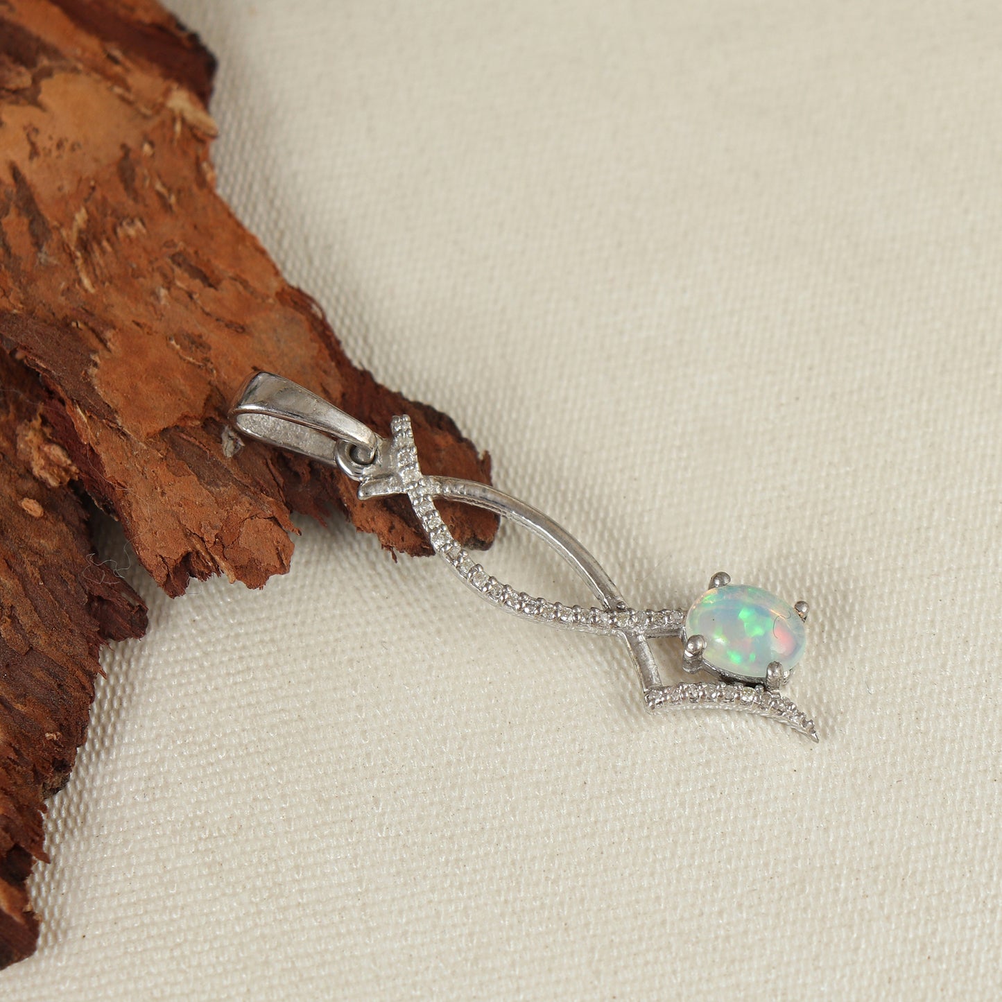 Ethiopian Opal Pendant-925 Sterling Silver Pendant-Multi Fire Opal Pendant-Tiny Opal Pendant-7x5mm Gemstone Pendant-Silver Chain Pendant