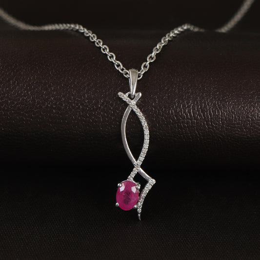 Natural Ruby Oval Cut Gemstone Pendant-925 Sterling Silver Pendant-July Birthstone Pendant-Diamond Pendant-Ruby Jewelry-Wedding Gift for Her
