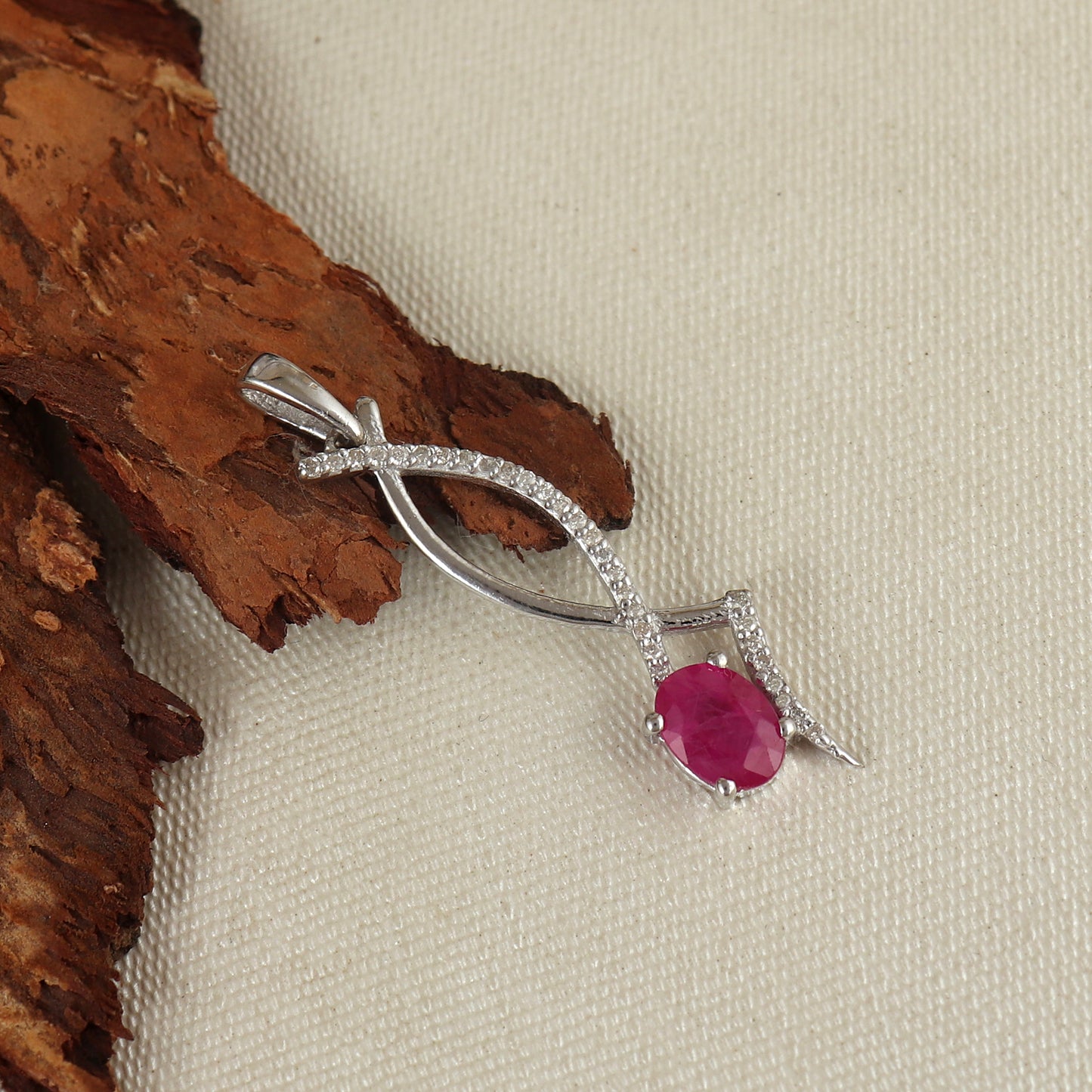 Natural Ruby Oval Cut Gemstone Pendant-925 Sterling Silver Pendant-July Birthstone Pendant-Diamond Pendant-Ruby Jewelry-Wedding Gift for Her