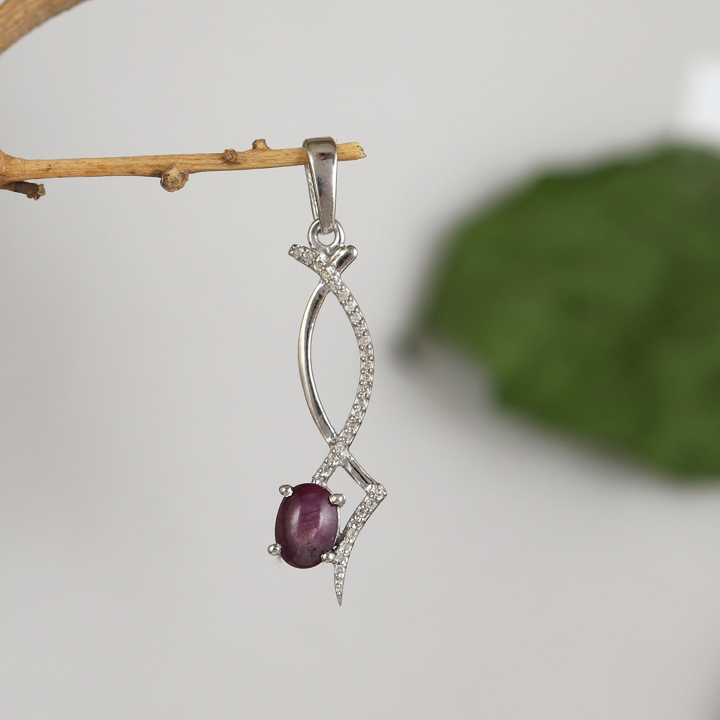 Star Ruby Oval Gemstone Pendant-925 Sterling Silver-Dainty Star Ruby Pendant-Silver Chain Pendant-July Birthstone Pendant-Wedding Gift Her