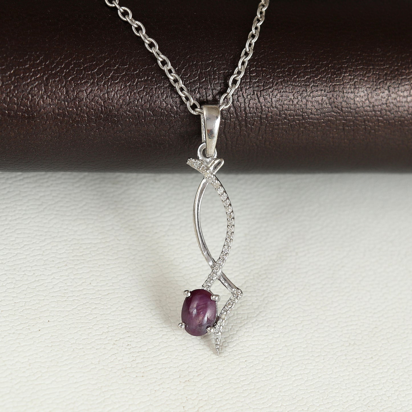 Star Ruby Oval Gemstone Pendant-925 Sterling Silver-Dainty Star Ruby Pendant-Silver Chain Pendant-July Birthstone Pendant-Wedding Gift Her