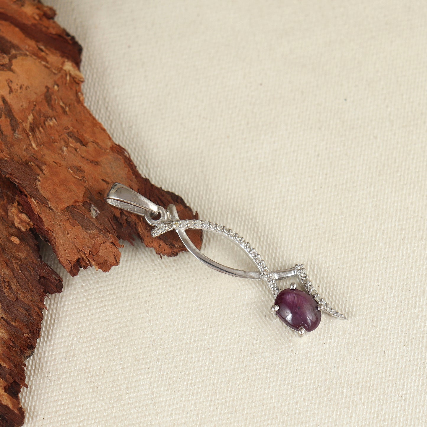 Star Ruby Oval Gemstone Pendant-925 Sterling Silver-Dainty Star Ruby Pendant-Silver Chain Pendant-July Birthstone Pendant-Wedding Gift Her