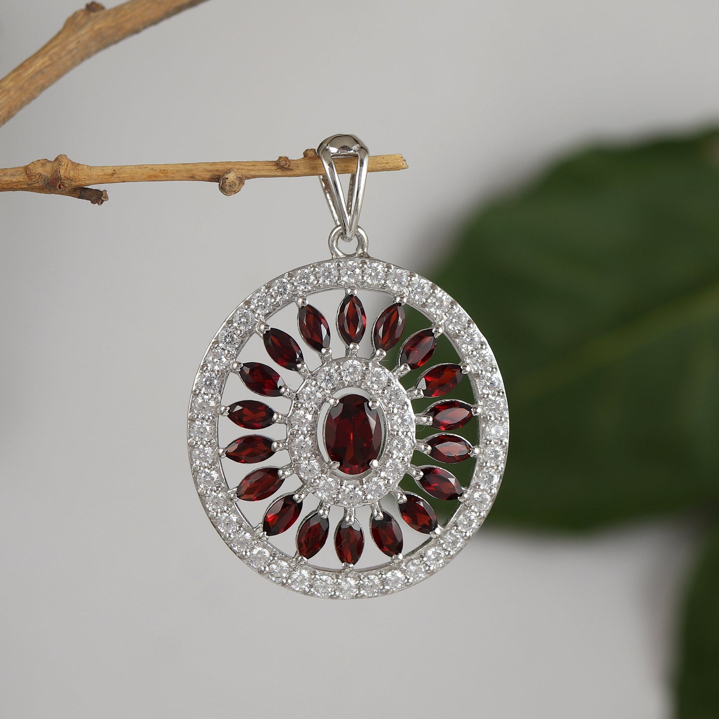 Natural Garnet Pendant-925 Sterling Silver Pendant-Garnet Cluster Pendant-Garnet Jewelry-January Birthstone Pendant-Chain Pendant for Gift