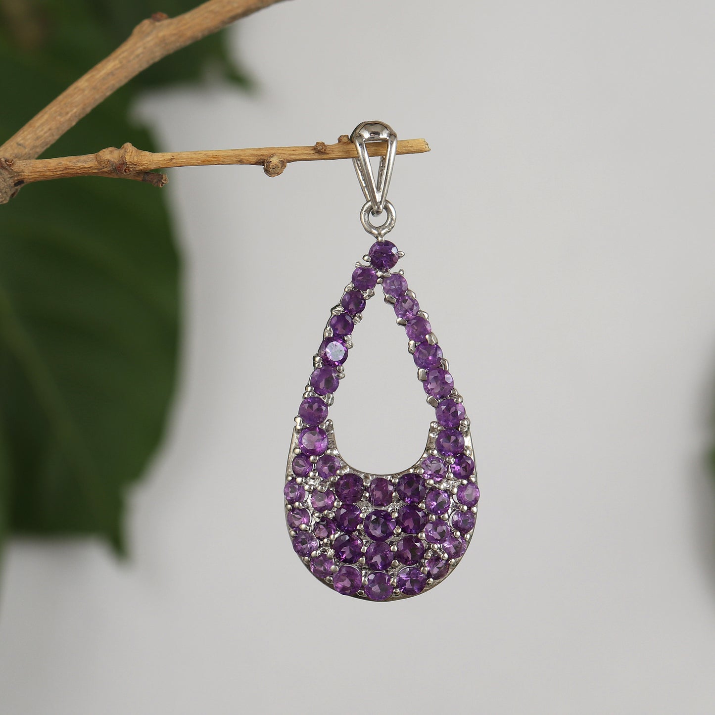 Natural Amethyst Pendant Necklace-925 Sterling Silver-Pear Shape Pendant-February Birthstone Necklace-Round Gemstone Pendant-Gift for Her